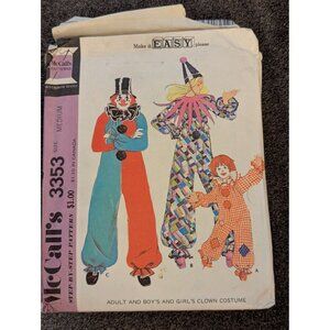 McCalls 3353 Step-By-Step Sewing Pattern Adult & Kids Clown Costume Medium Large